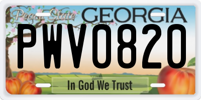 GA license plate PWV0820