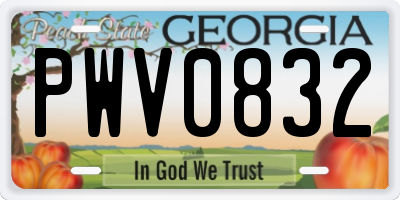 GA license plate PWV0832