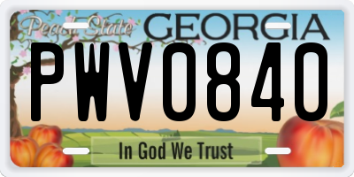 GA license plate PWV0840
