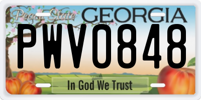 GA license plate PWV0848