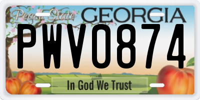 GA license plate PWV0874
