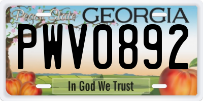 GA license plate PWV0892