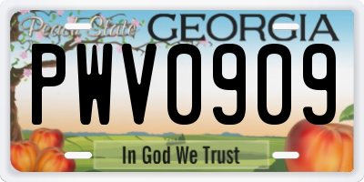 GA license plate PWV0909