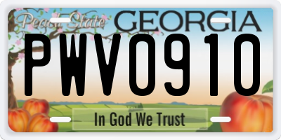 GA license plate PWV0910