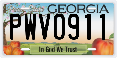 GA license plate PWV0911
