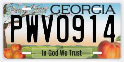GA license plate PWV0914