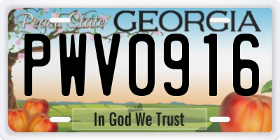 GA license plate PWV0916