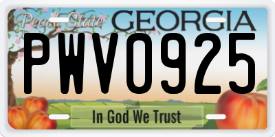 GA license plate PWV0925