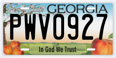 GA license plate PWV0927