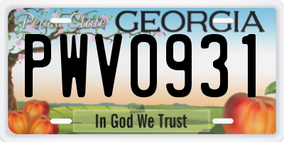 GA license plate PWV0931