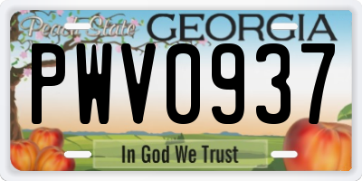 GA license plate PWV0937