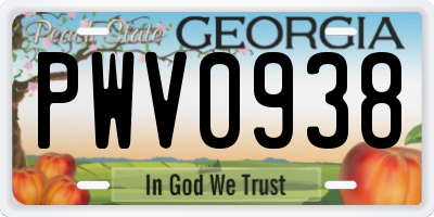 GA license plate PWV0938