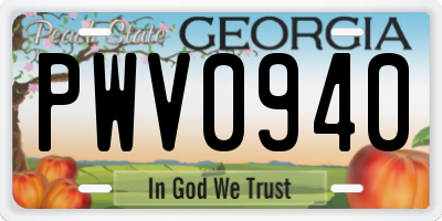 GA license plate PWV0940