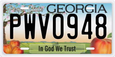 GA license plate PWV0948