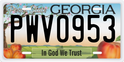 GA license plate PWV0953