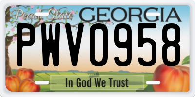 GA license plate PWV0958