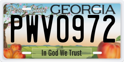 GA license plate PWV0972