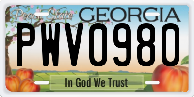GA license plate PWV0980