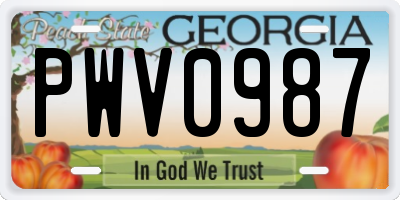 GA license plate PWV0987
