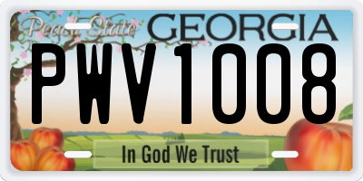 GA license plate PWV1008