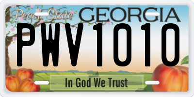 GA license plate PWV1010