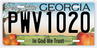 GA license plate PWV1020