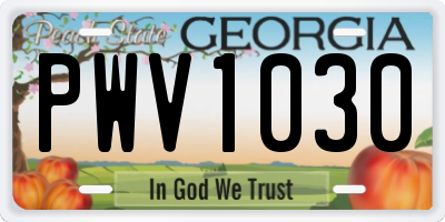 GA license plate PWV1030