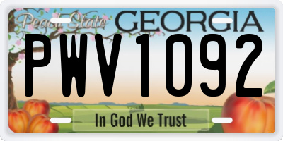 GA license plate PWV1092