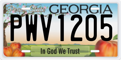 GA license plate PWV1205