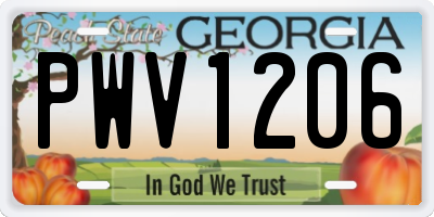 GA license plate PWV1206