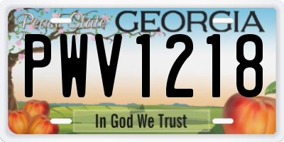 GA license plate PWV1218