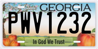 GA license plate PWV1232