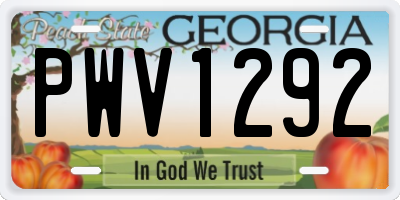 GA license plate PWV1292