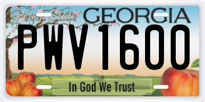 GA license plate PWV1600
