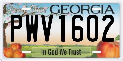 GA license plate PWV1602