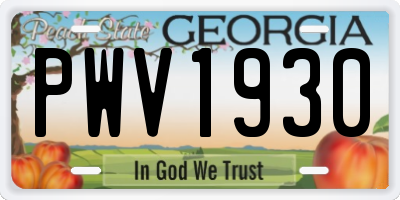 GA license plate PWV1930