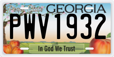 GA license plate PWV1932