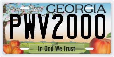 GA license plate PWV2000