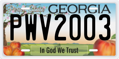 GA license plate PWV2003