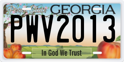 GA license plate PWV2013