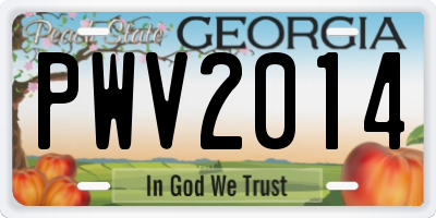 GA license plate PWV2014