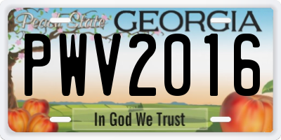 GA license plate PWV2016
