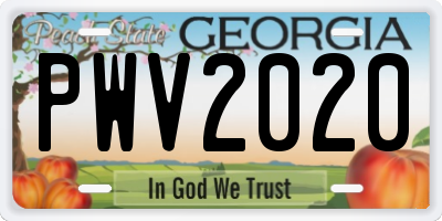 GA license plate PWV2020