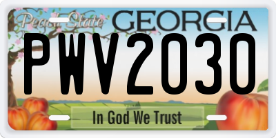 GA license plate PWV2030