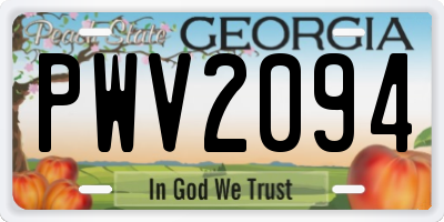 GA license plate PWV2094