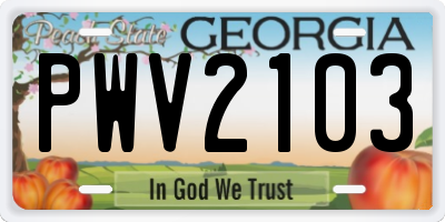 GA license plate PWV2103