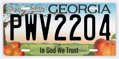 GA license plate PWV2204