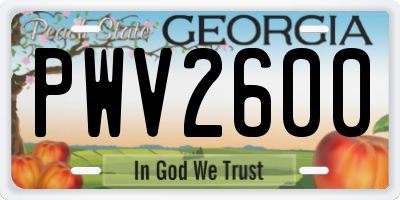 GA license plate PWV2600