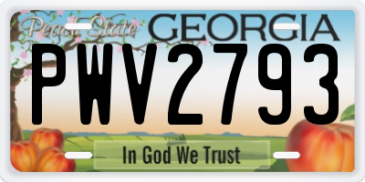 GA license plate PWV2793