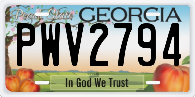 GA license plate PWV2794